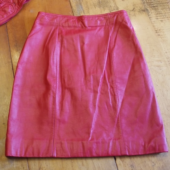 SOLD! Vtg Wilson's Red Leather Moto Jacket/Skirt 8 - Picture 2 of 8